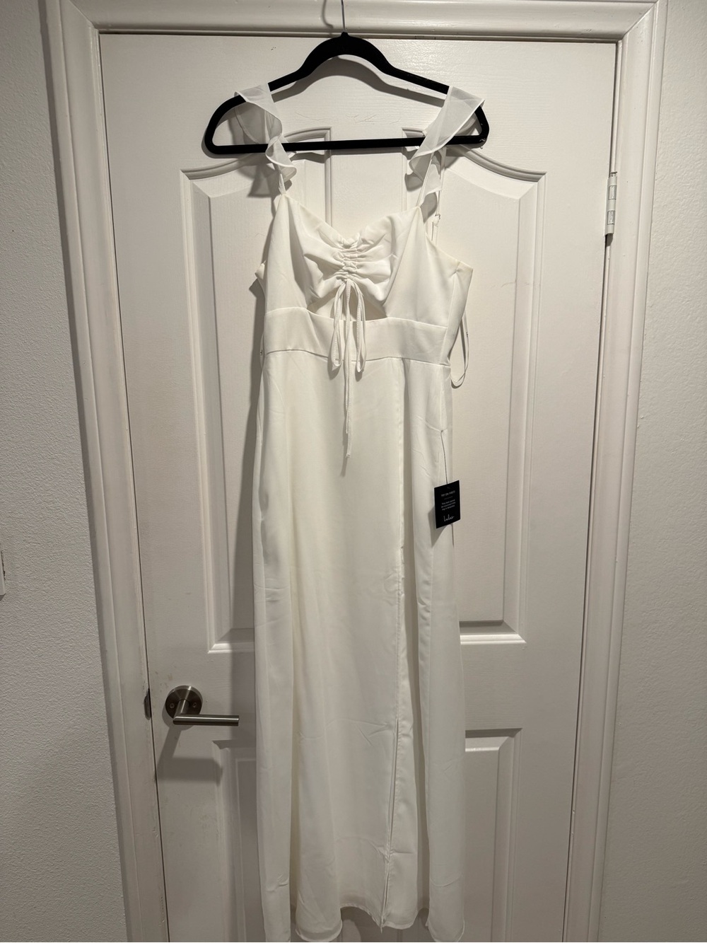 Lulus White Ruffle Strap Ruched Maxi Dress Size Small